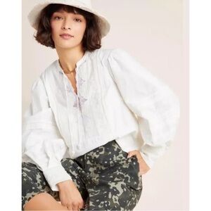 ANTHROPOLOGIE | $118 Delilah Pleated Lace Peasant Blouse in Ivory, Size 6